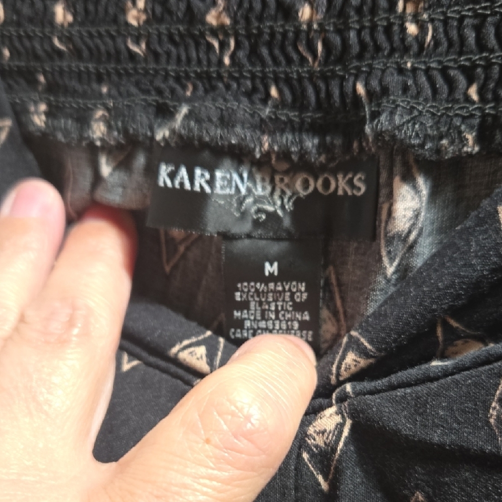 Boho Black Patterned Wide Leg Women's Pants Inseam 28inches - Picture 2 of 2